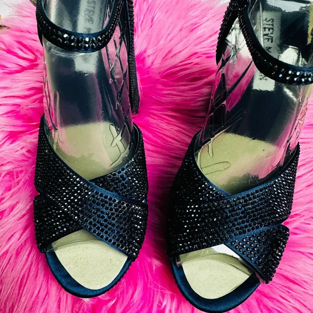 Steve‎ Madden Party Time Blue 7 1/2 High Heel With Details New